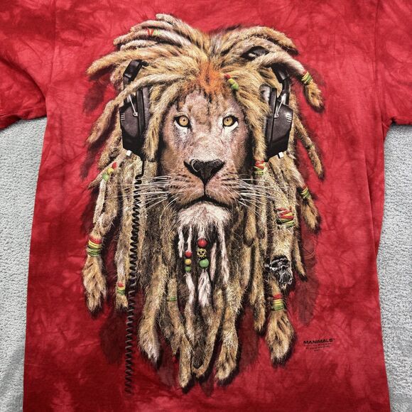 The Mountain Rainforest Cafe Shirt Men's Medium Red Manimals Rasta Lion Tie Dye - Picture 10 of 10